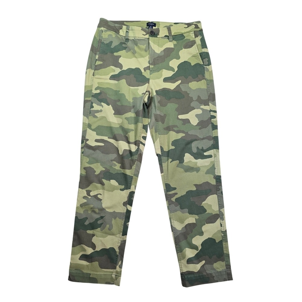 J. Crew Camo Utility Pants Women Size 6 Green Khaki Cotton Blend Straight Leg